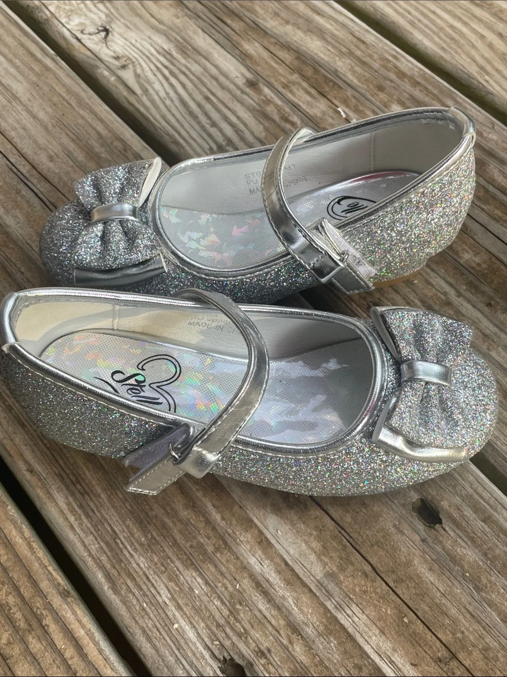 Cherokee Girls Silver Glitter Mary Jane Bow Dress Shoes Size 9